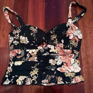 NWT B O G collective Black floral smocked crop top